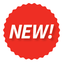 A red orange circle with the word NEW! inside.